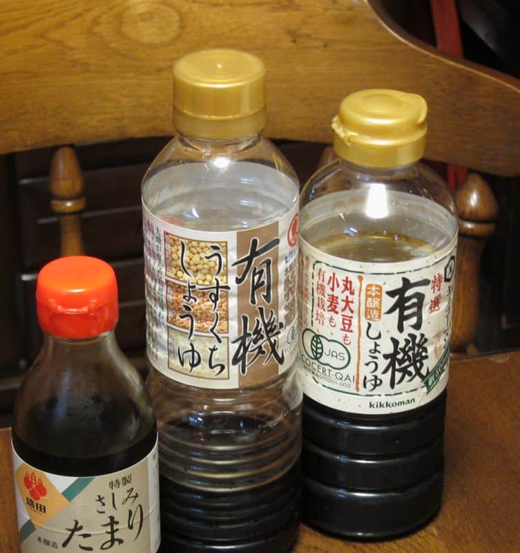 Three types of soy sauce