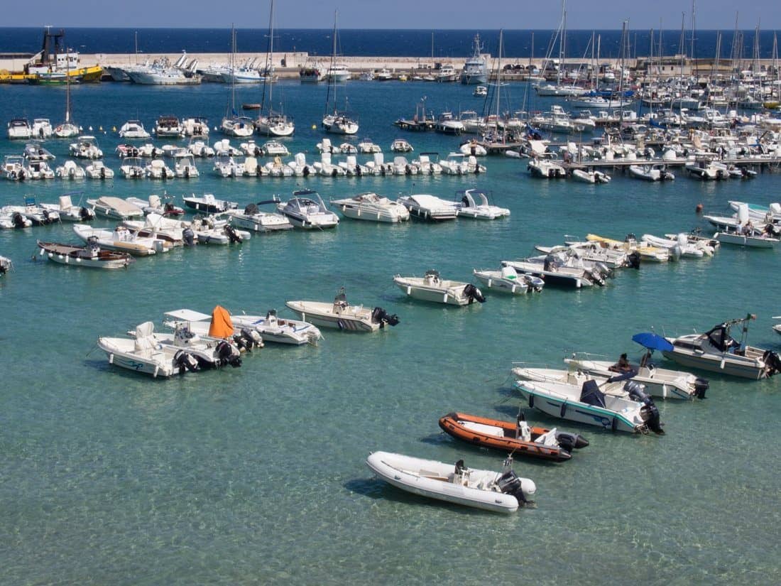 Boats anchored in Otranto harbour, Puglia, Italy