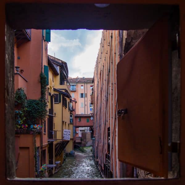Bologna's canal viewed from the Finestrella di Via Piella