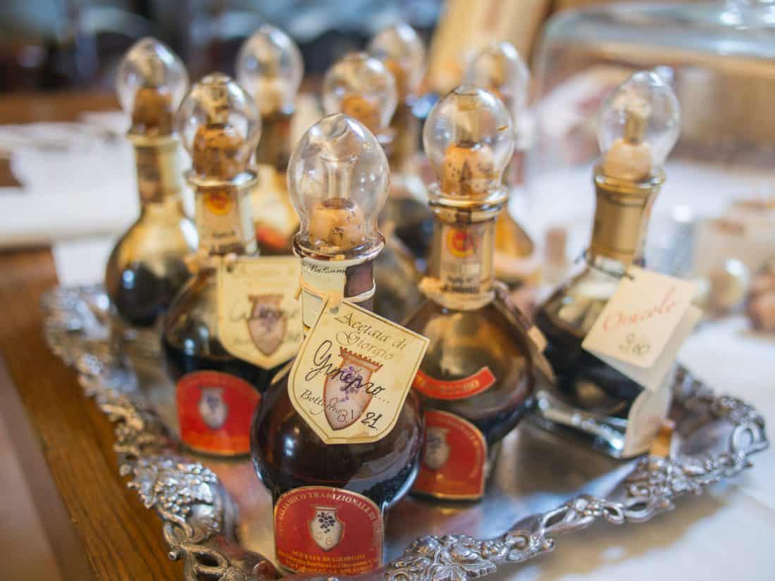 The range of balsamic vinegars at Acetaia di Giorgio, Modena, Italy