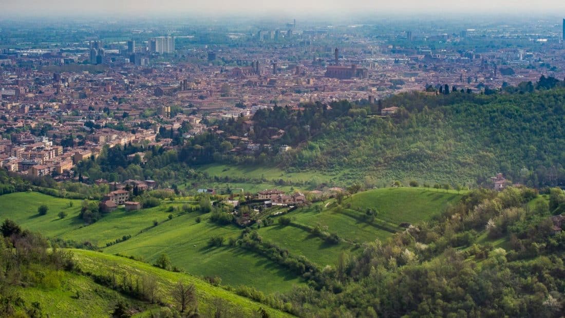 The view from the top of the Santuario di Madonna di San Luca, Italy