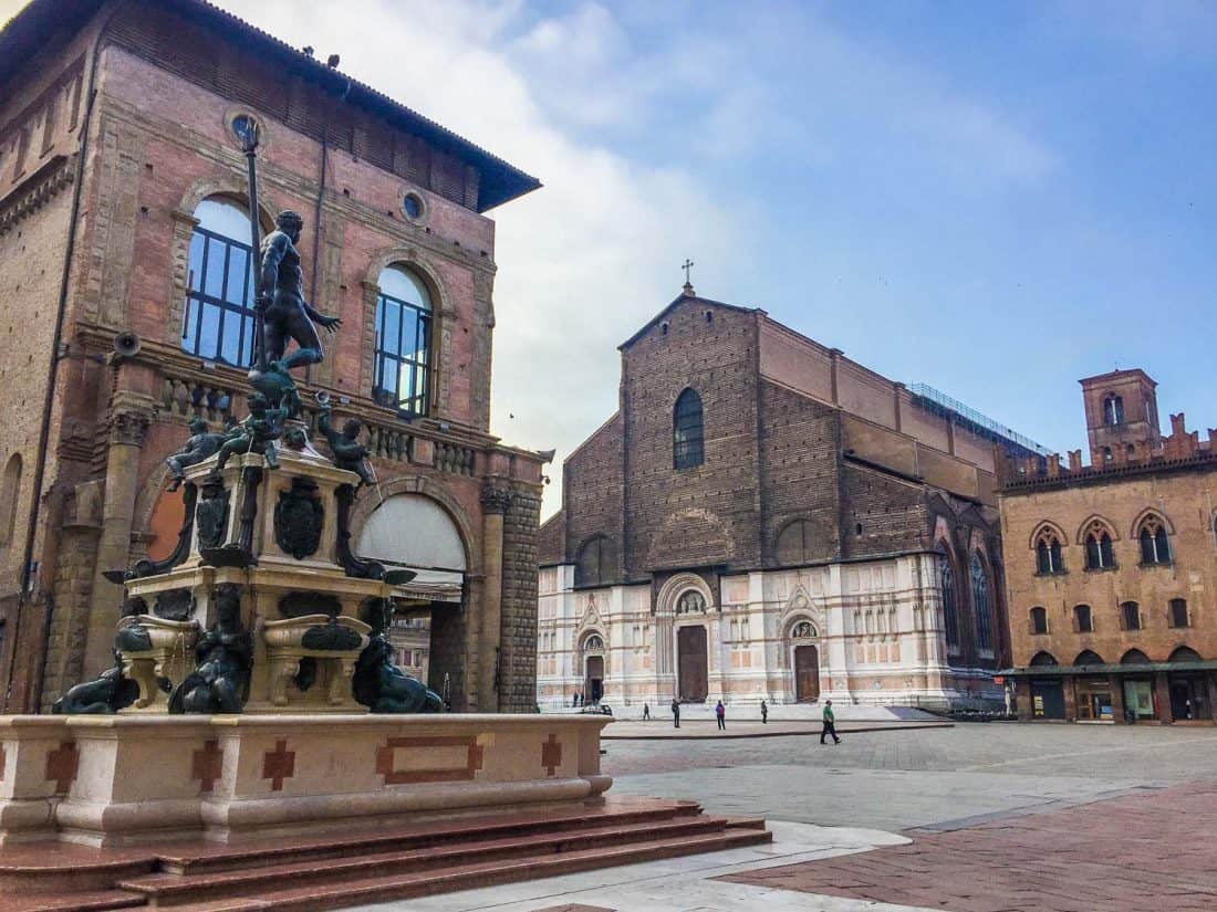 The Neptune Fountain with Basilica di San Petronio in the background, Bologna, Italy