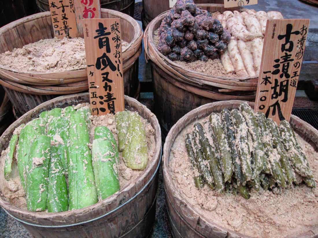 Pickles at Nishiki Market, a top Kyoto tourist spot