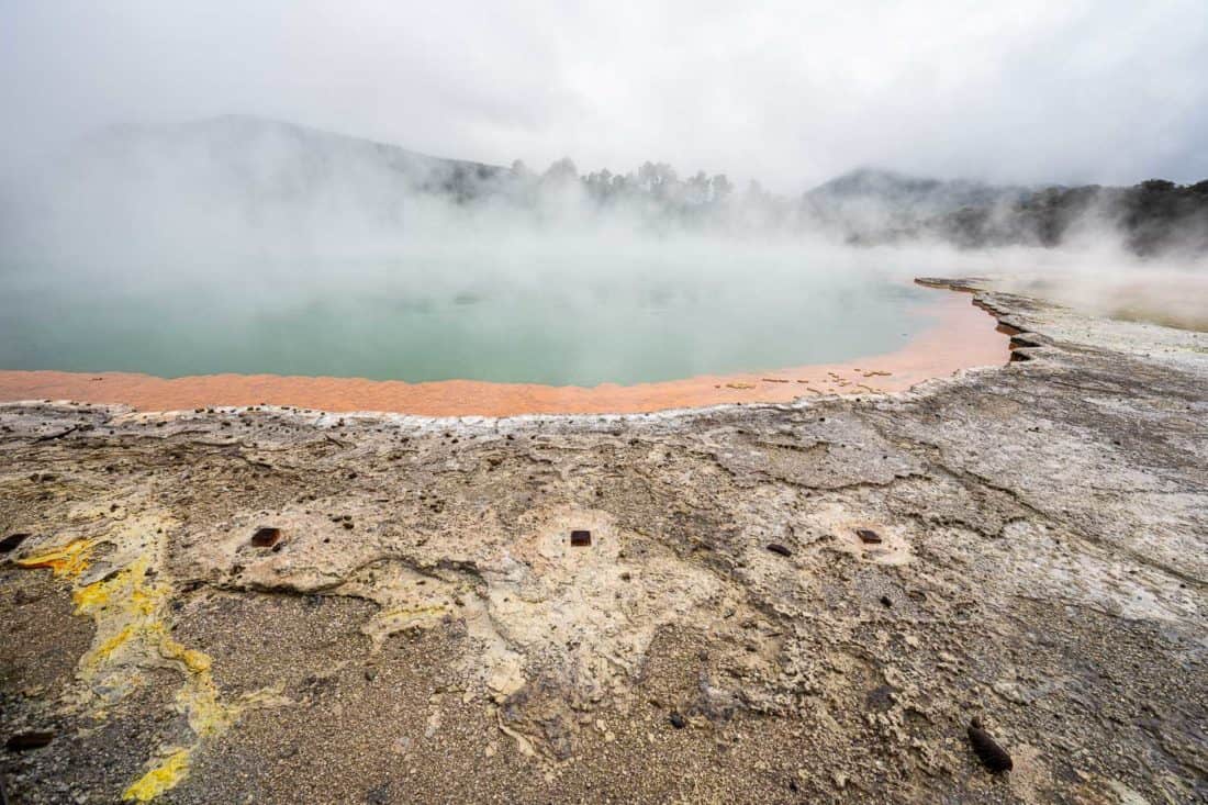 Champagne Pool at Wai o Tapu geothermal park near Taupo and Rotorua in New Zealand