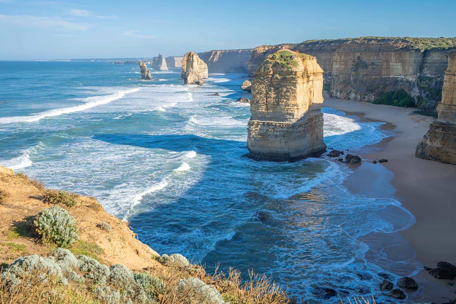 White limestone stacks of the Twelve Apostles on the Great Ocean Rd, Melbourne, Victoria, Australia