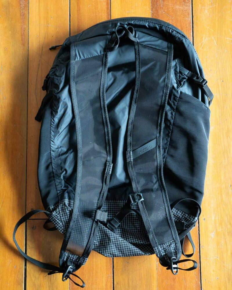 The back and shoulder straps of the Matador Freefly16 packable backpack for hiking and other outdoor activities