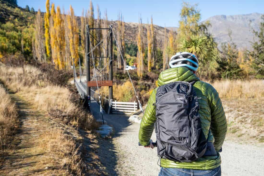 Cycling with the Matador Beast18 Ultralight Technical Backpack which is waterproof and packable