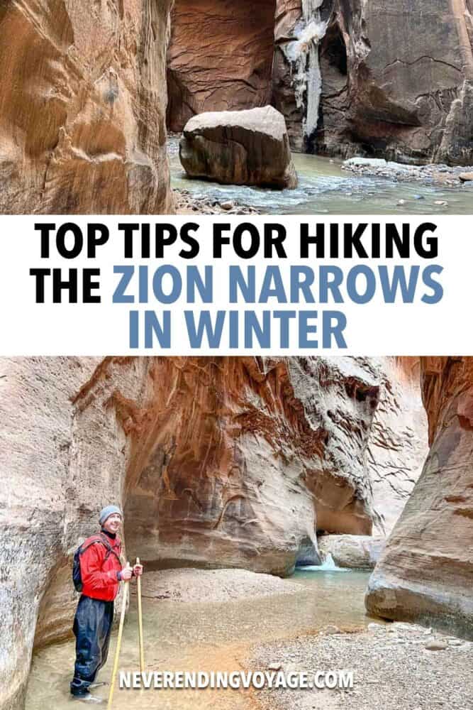 Hiking Zion Narrows Winter Guide Pinterest pin