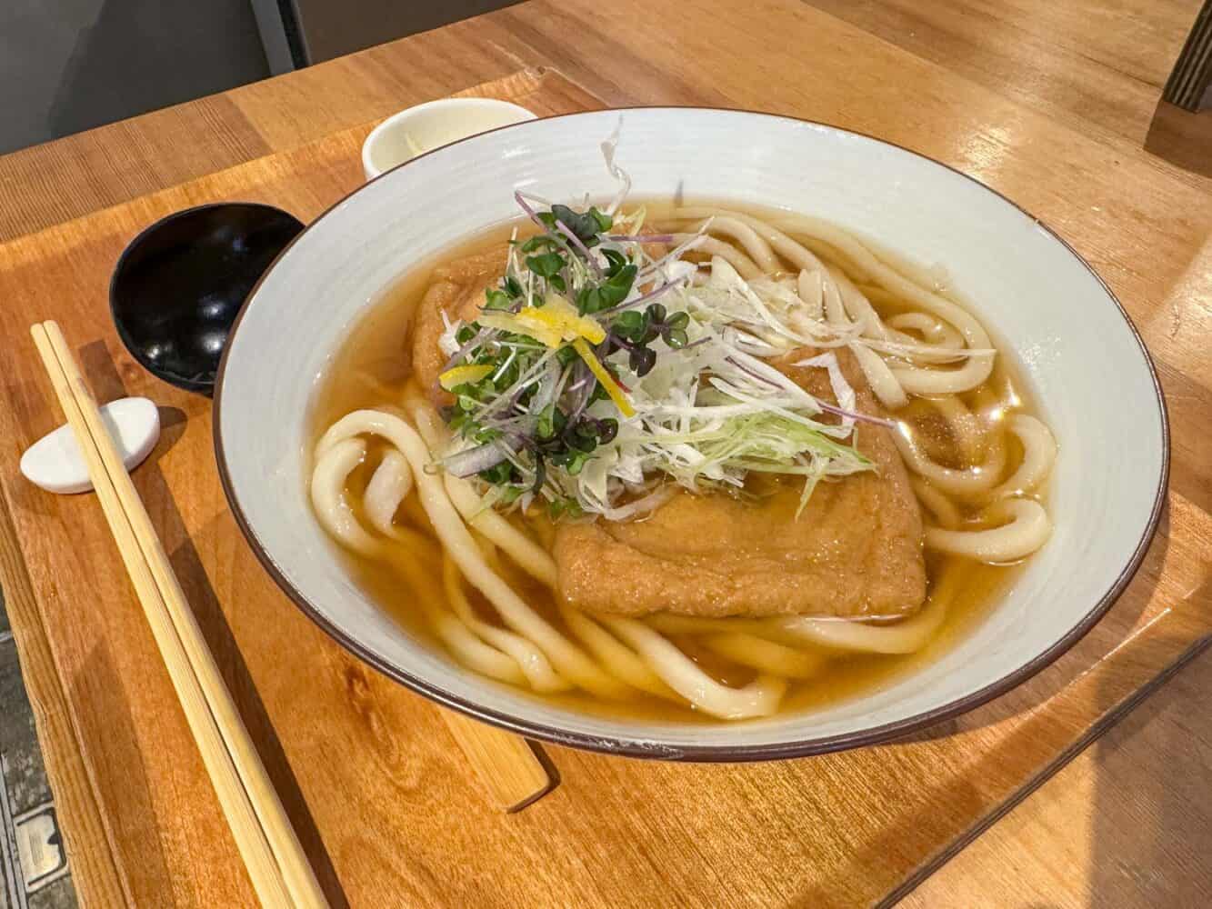 Vegan udon at Taiko Udon in Hiroshima, Japan