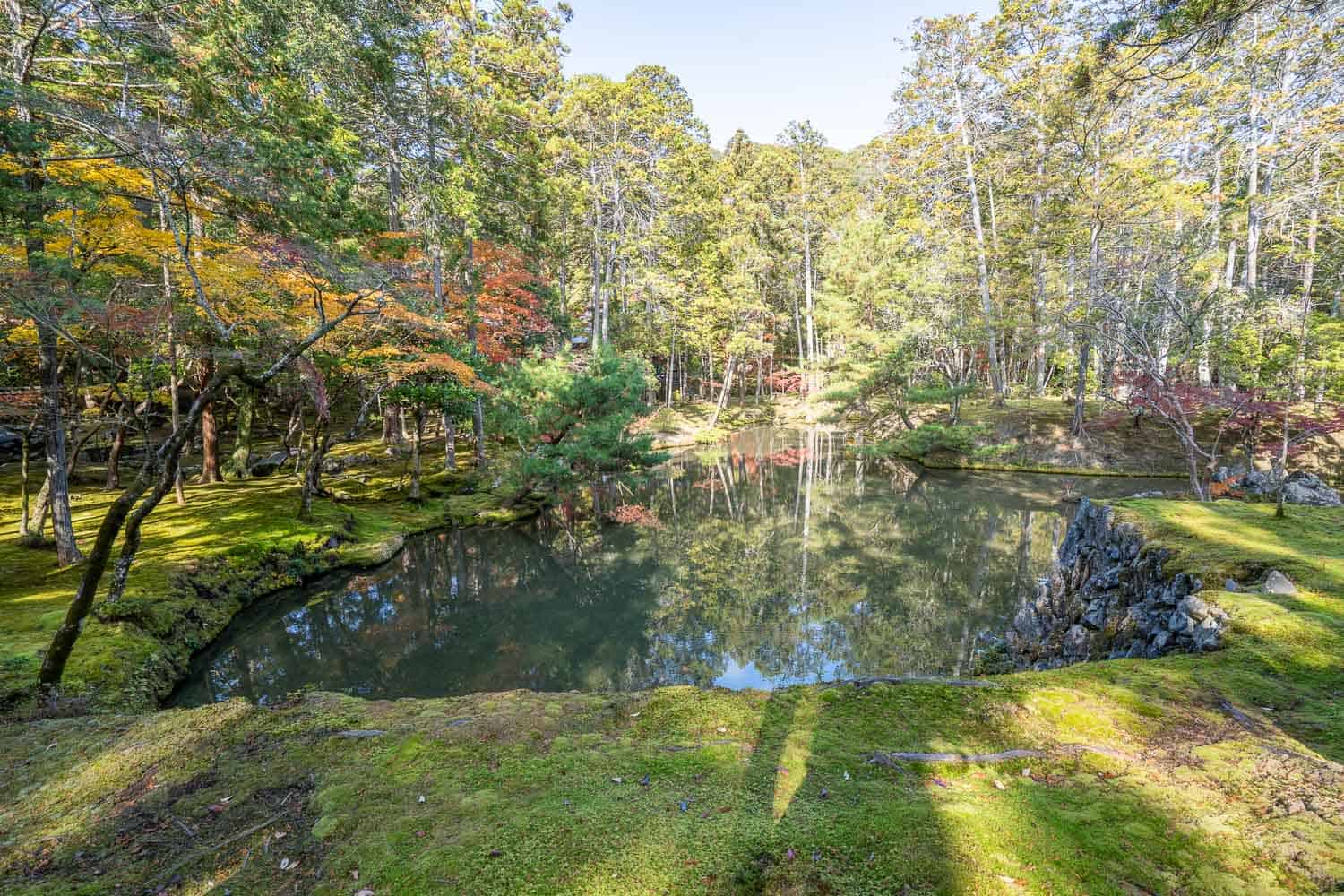 The golden pond in Saihoji Moss Temple, Kyoto, Japan