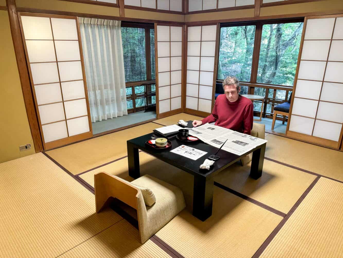 Traditional tatami room at Tsukihitei Ryokan, Nara, Japan