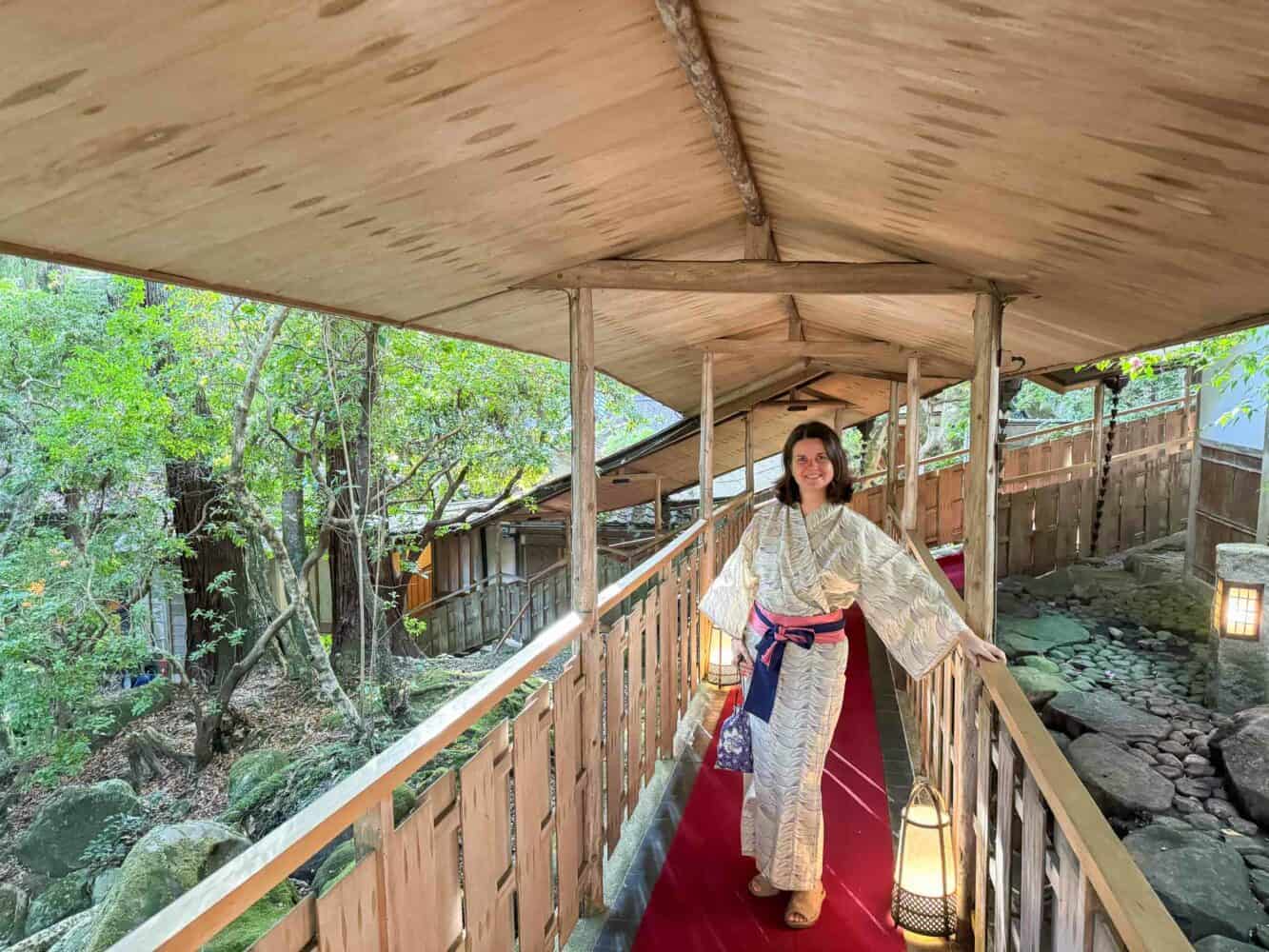 Wooden walkway at Tsukihitei Ryokan, Nara, Japan