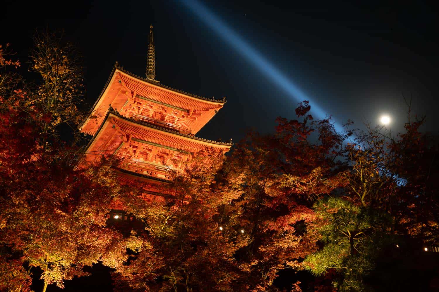 Night illuminations at Kiyomizu-dera, Kyoto, Japan