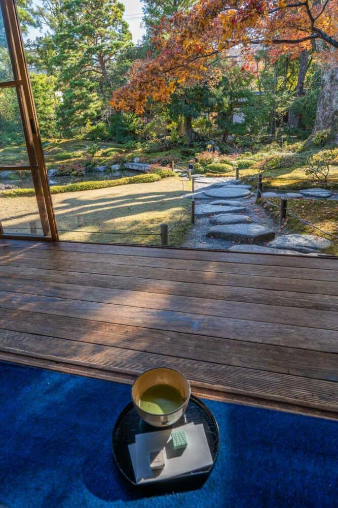 Matcha tea at Murin-an in autumn, Kyoto, Japan