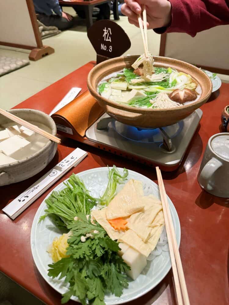 Vegan hot pot meal at Ryokan Yachiyo, Kyoto, Japan 