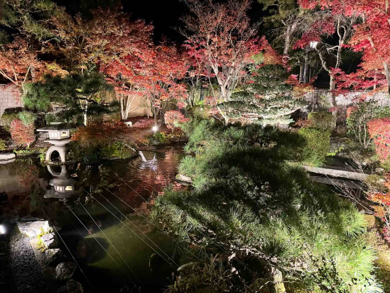 Beautiful garden and water feature at Ryokan Yachiyo, Kyoto, Japan