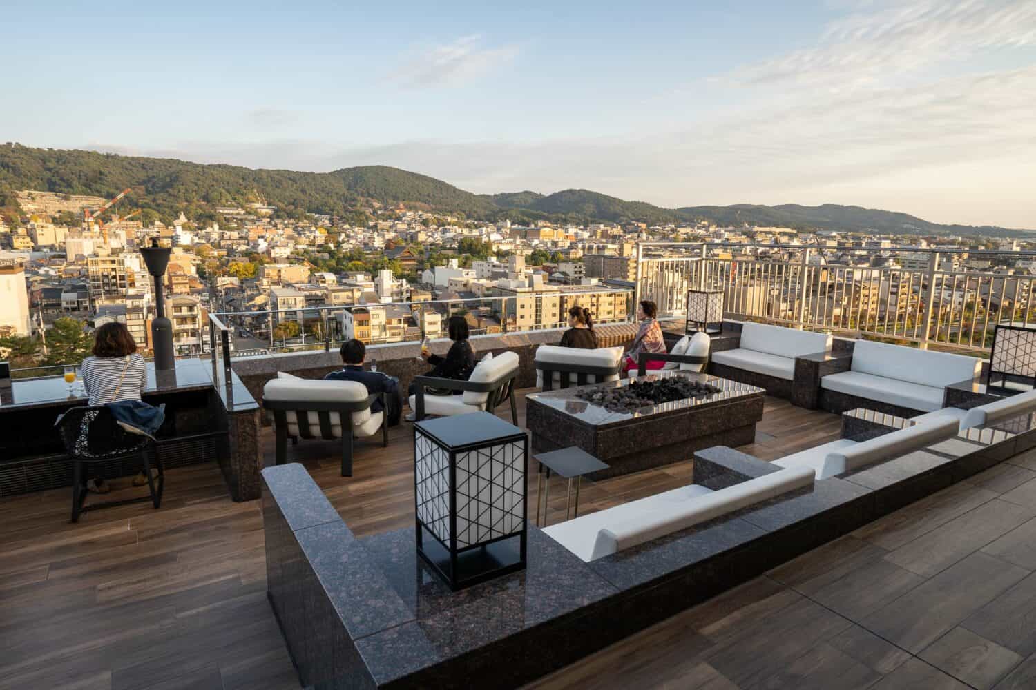 Rooftop bar at Sora Niwa Terrace Hotel, Kyoto, Japan