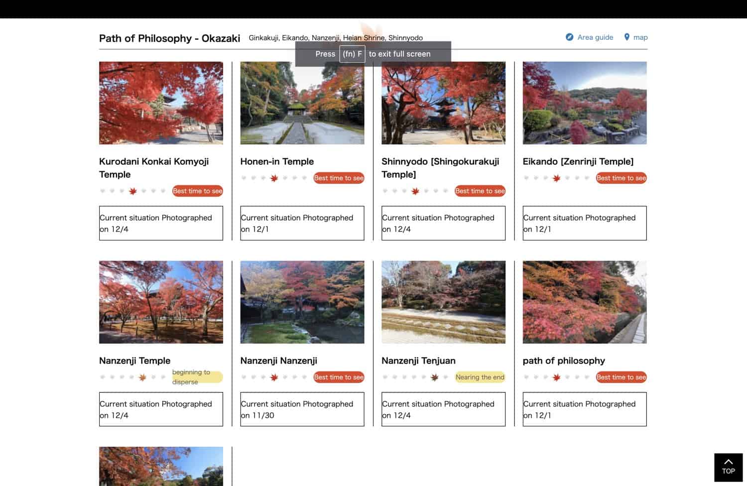 Screenshot of Souda Kyoto Autumn Leaves forecast
