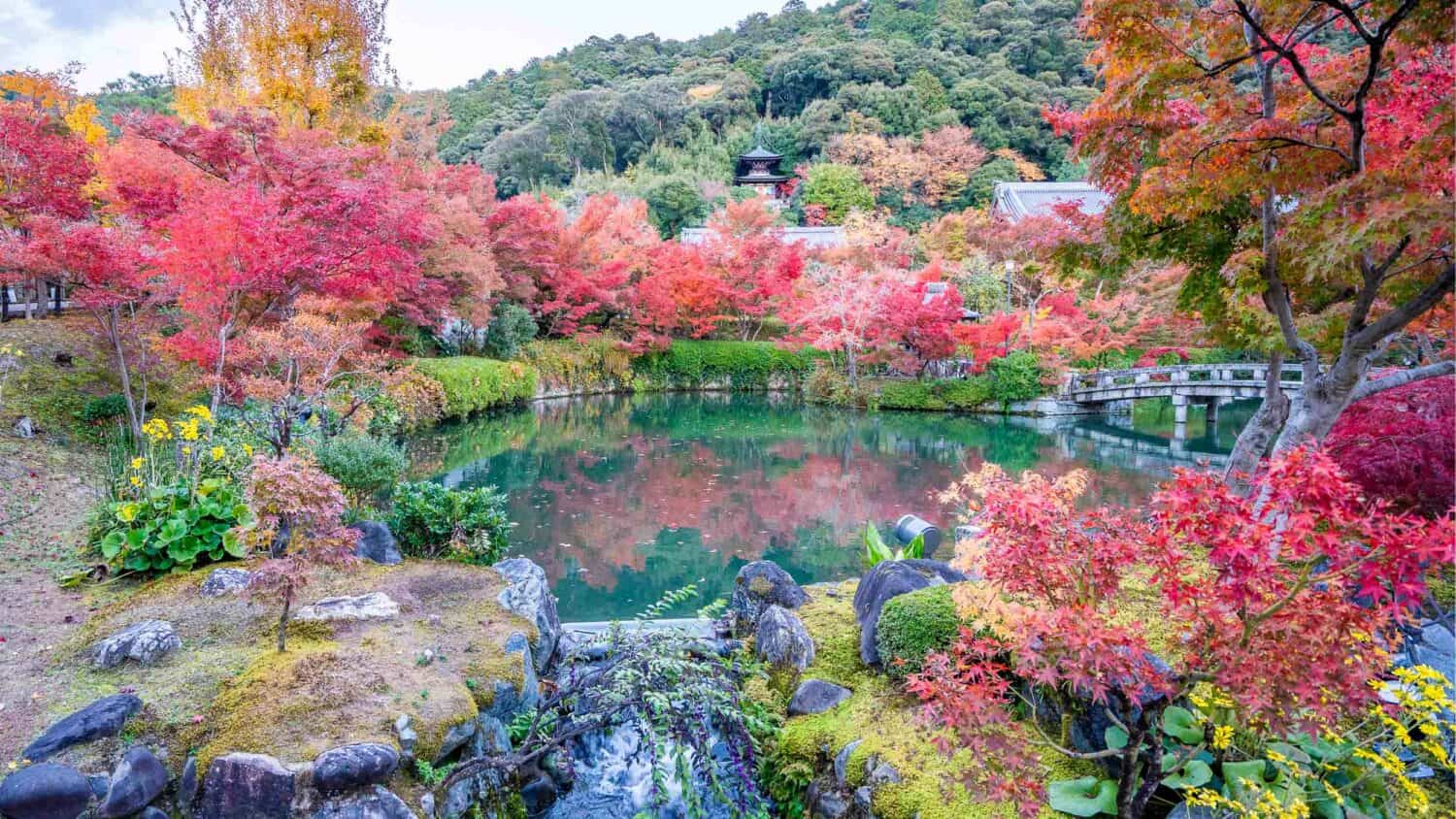 Eikando Temple pond in Kyoto in autumn