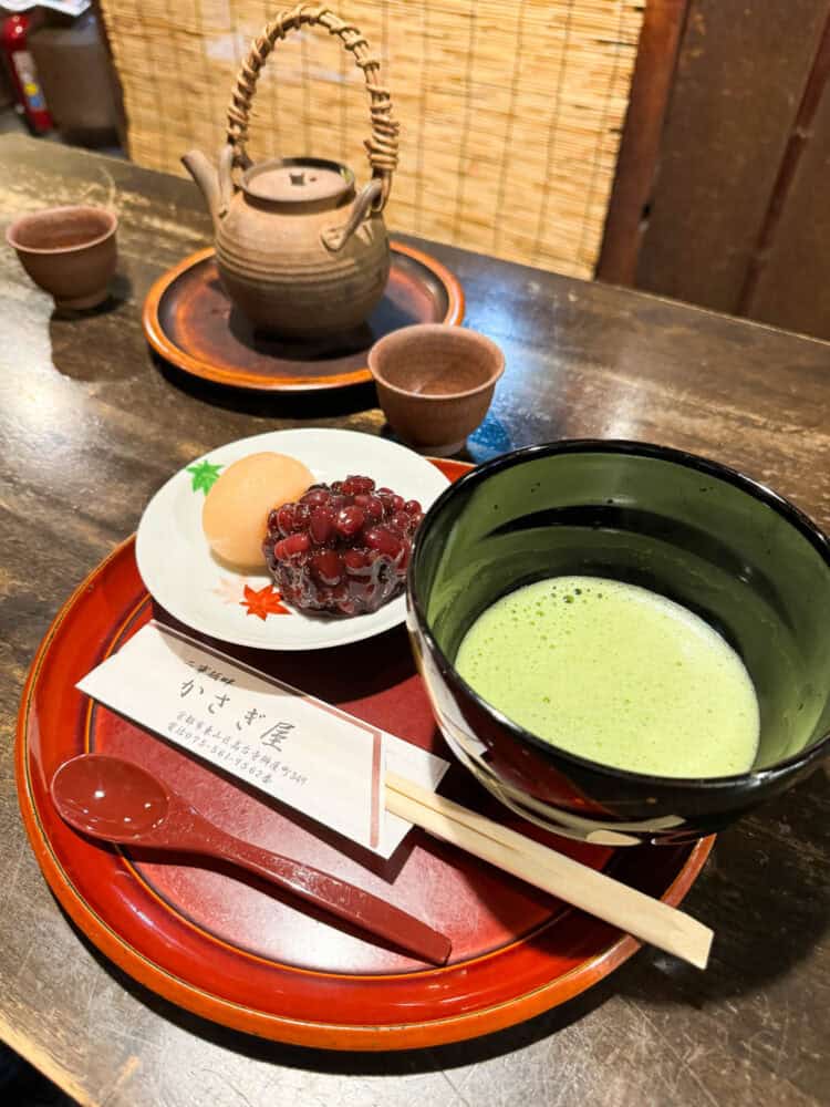 Red bean dessert and matcha in a Kyoto teahouse