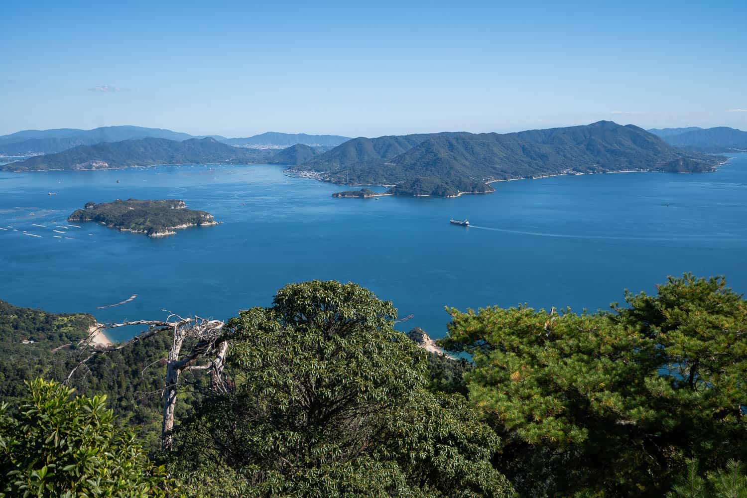 Sea and island view from the top of the Miyajima Ropeway in Japan