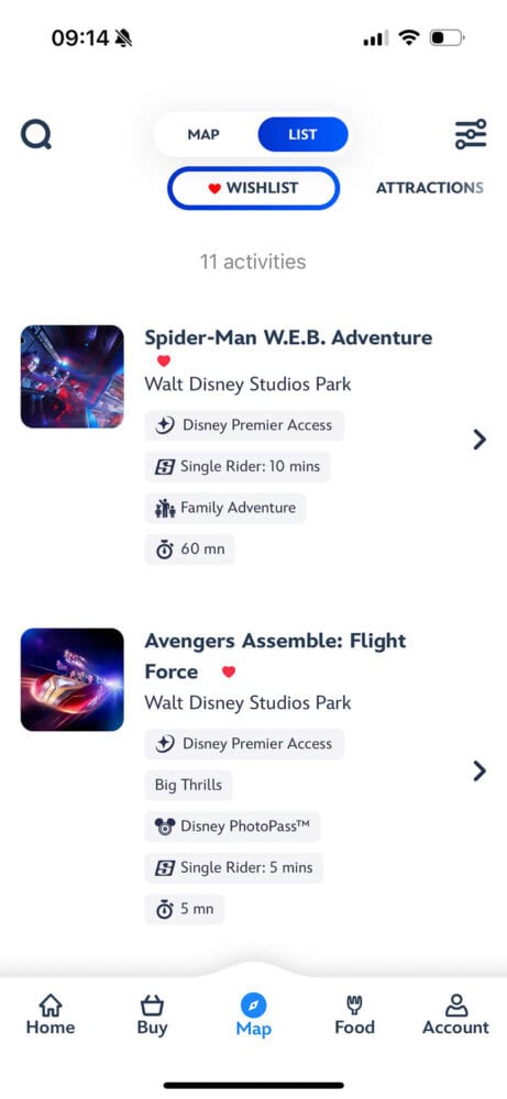 Screenshot of Disneyland Paris app