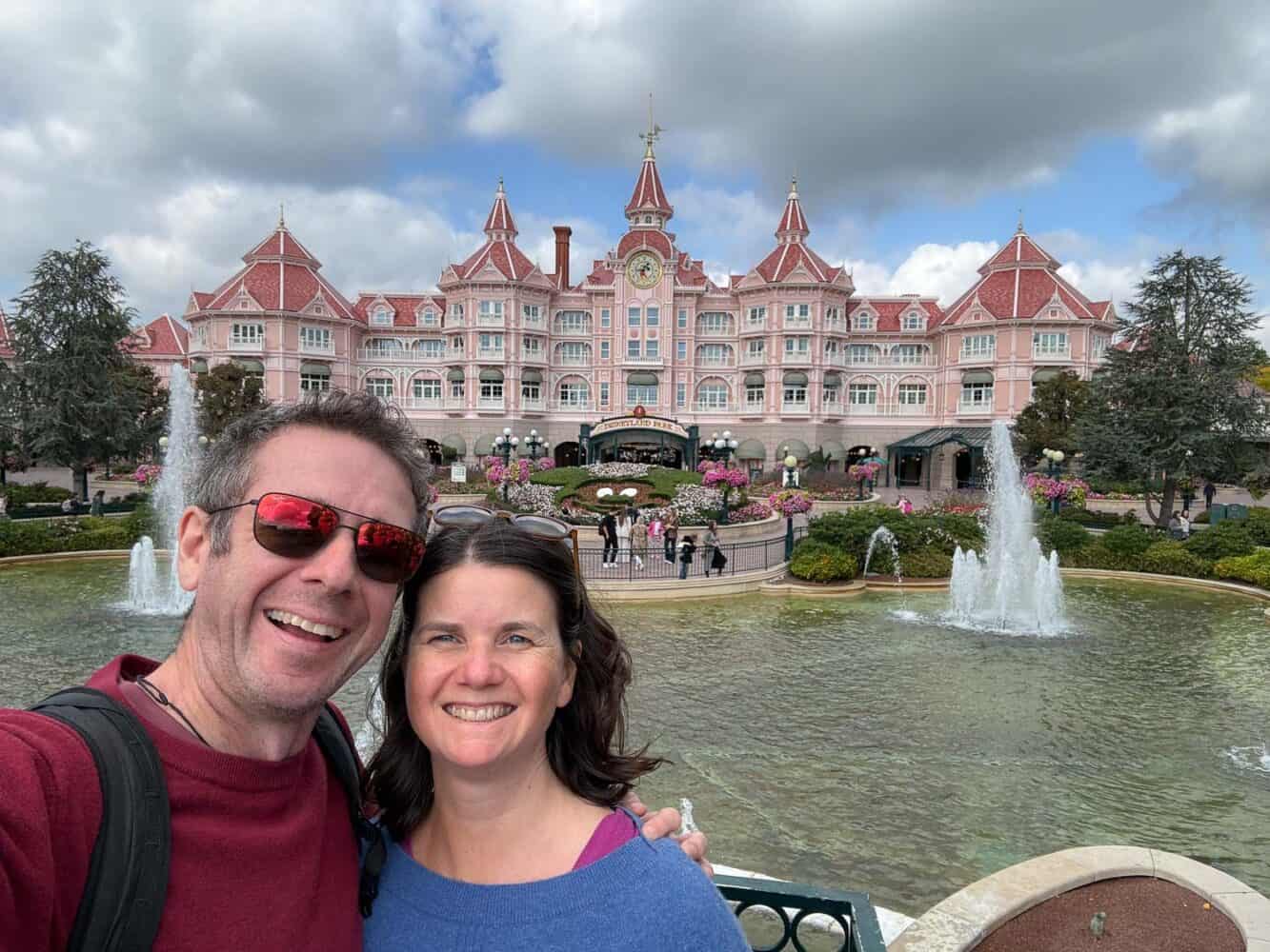 Simon and Erin at the entrance to Disneyland Paris, France