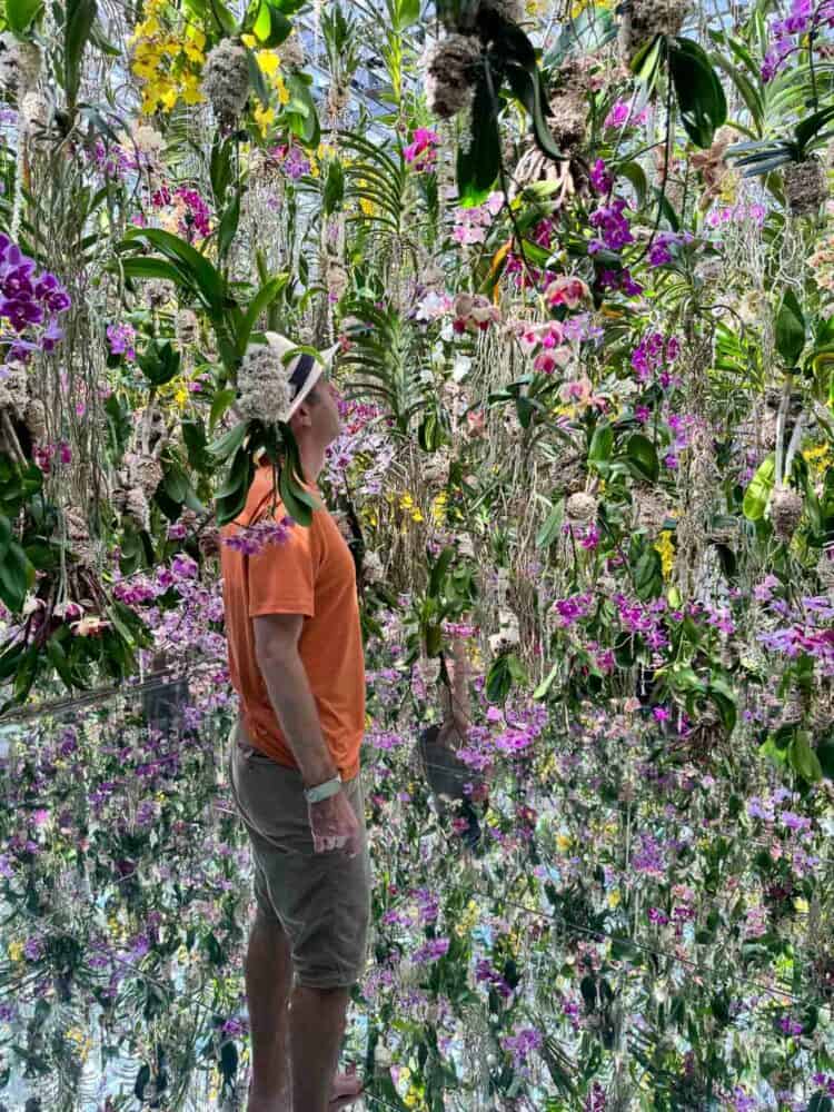 Simon in the Floating Flower Garden at TeamLab Planets in Tokyo.