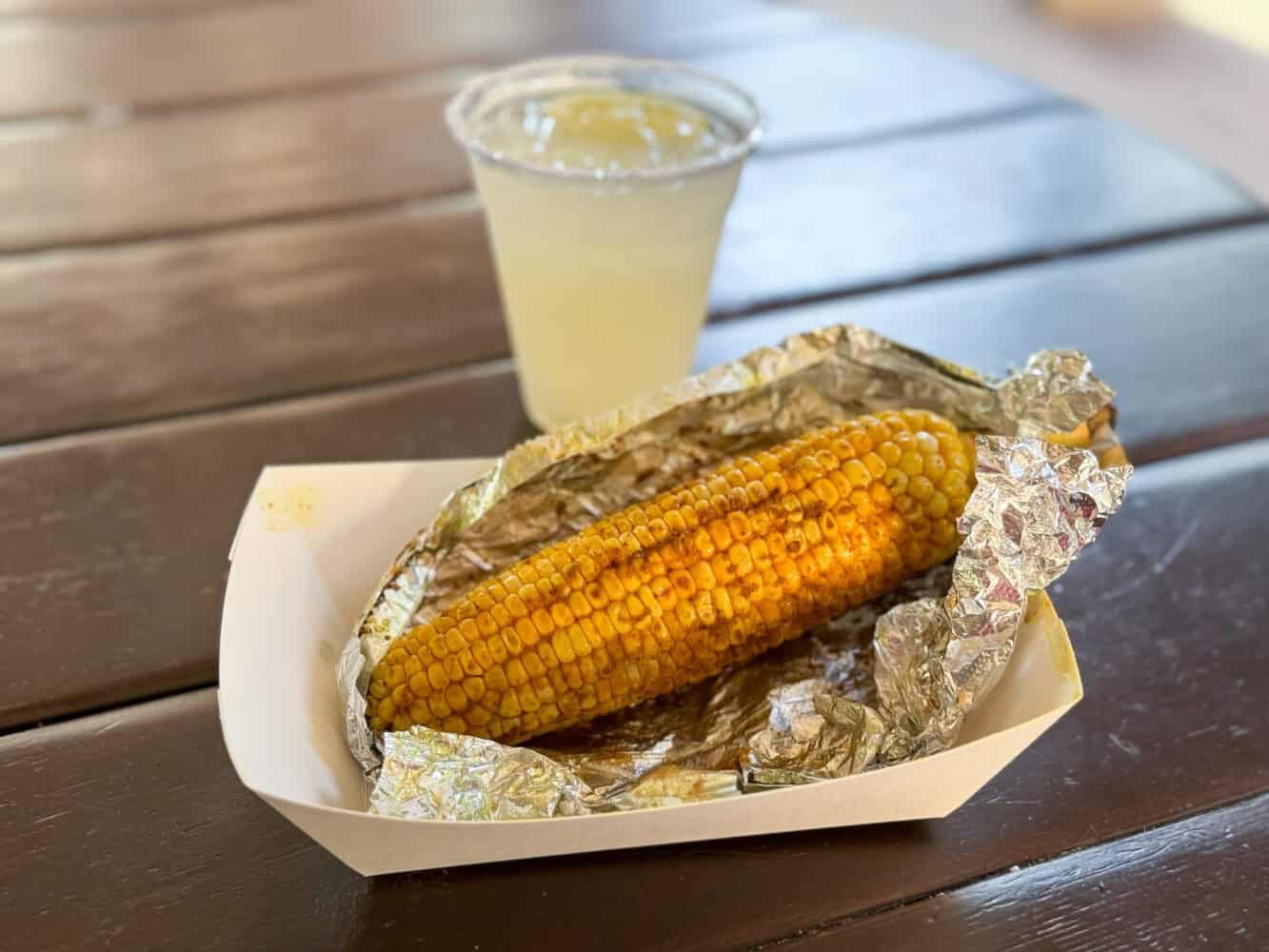 African spiced corn on the cob and Dawa Bar African margarita at Animal Kingdom, Disney World. 