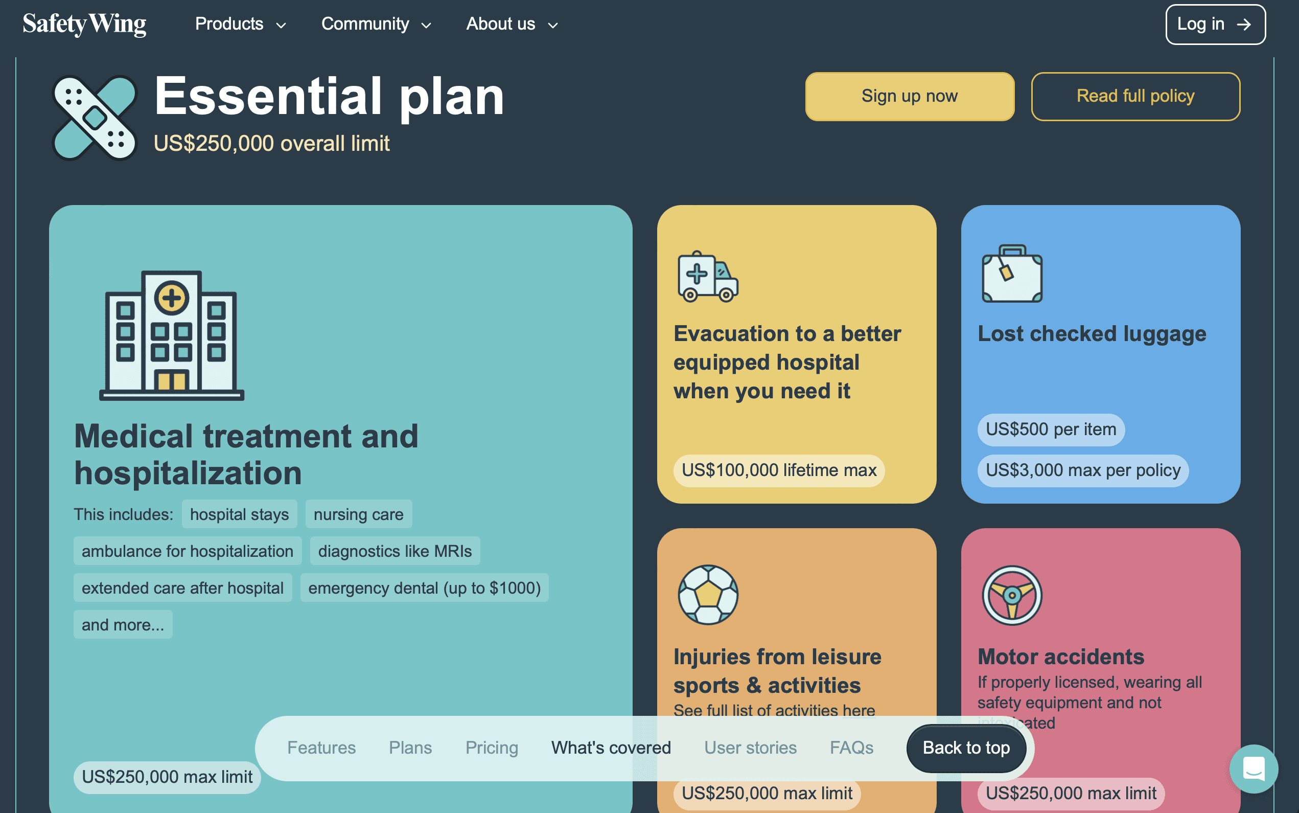 SafetyWing Nomad Insurance Essential plan screenshot