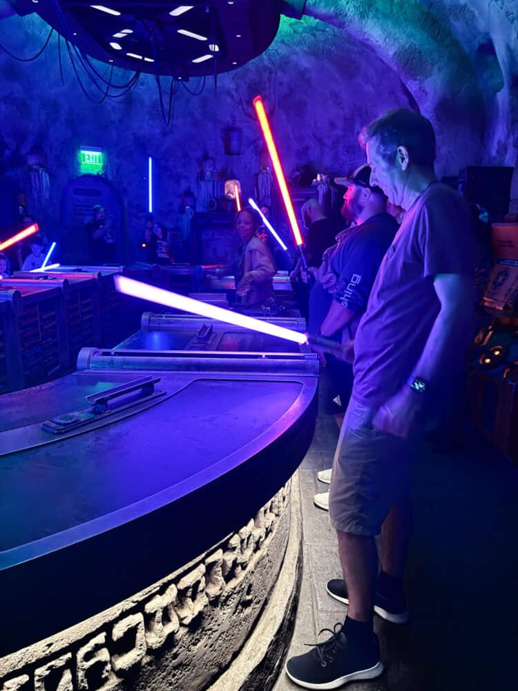 Lightsabers lighting up at Savi's Workshop in Disney's Hollywood Studios