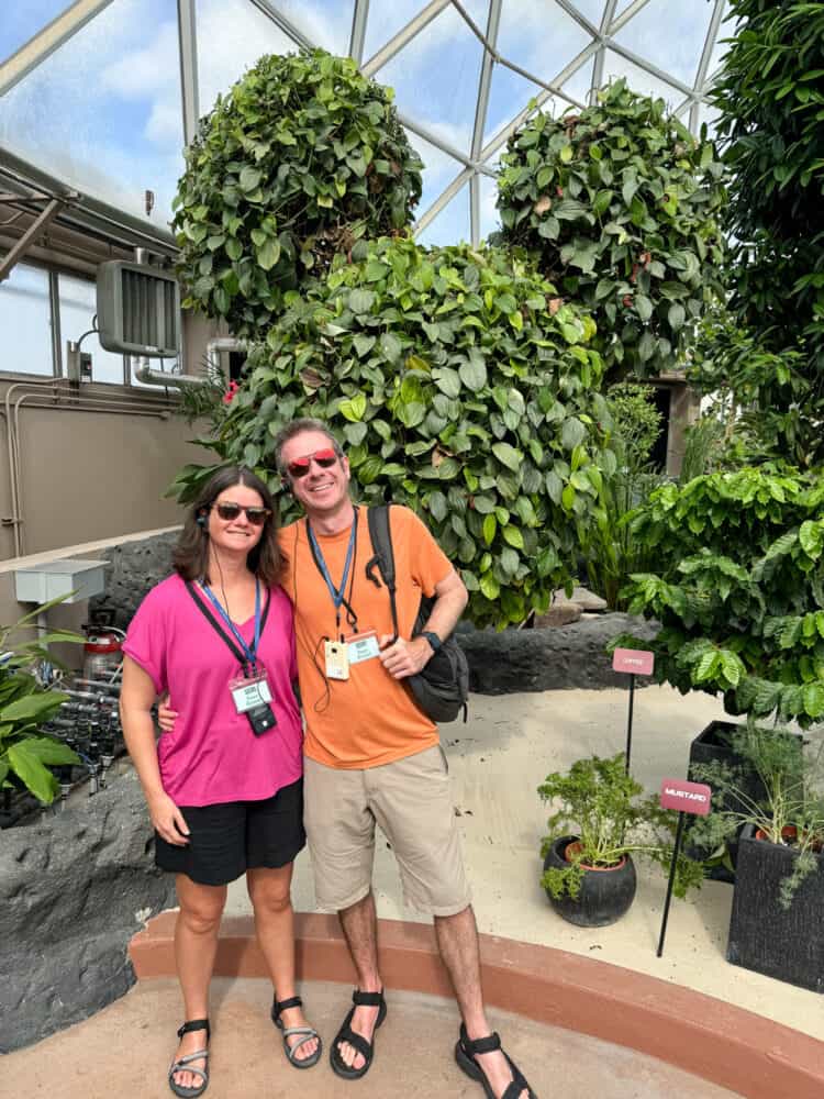 Erin and Simon at the Mickey shaped pepper tree on the Behind the Seeds tour at Epcot. 