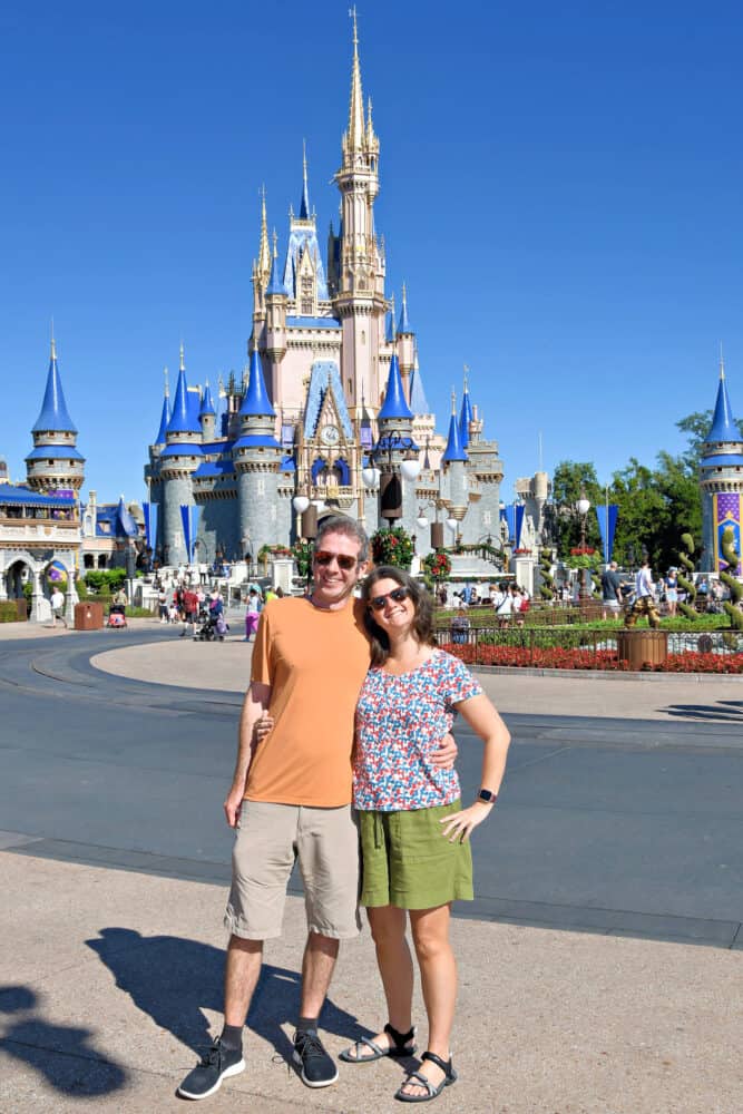 Erin and Simon in front of the castle in Magic Kingdom, Disney World, Orlando