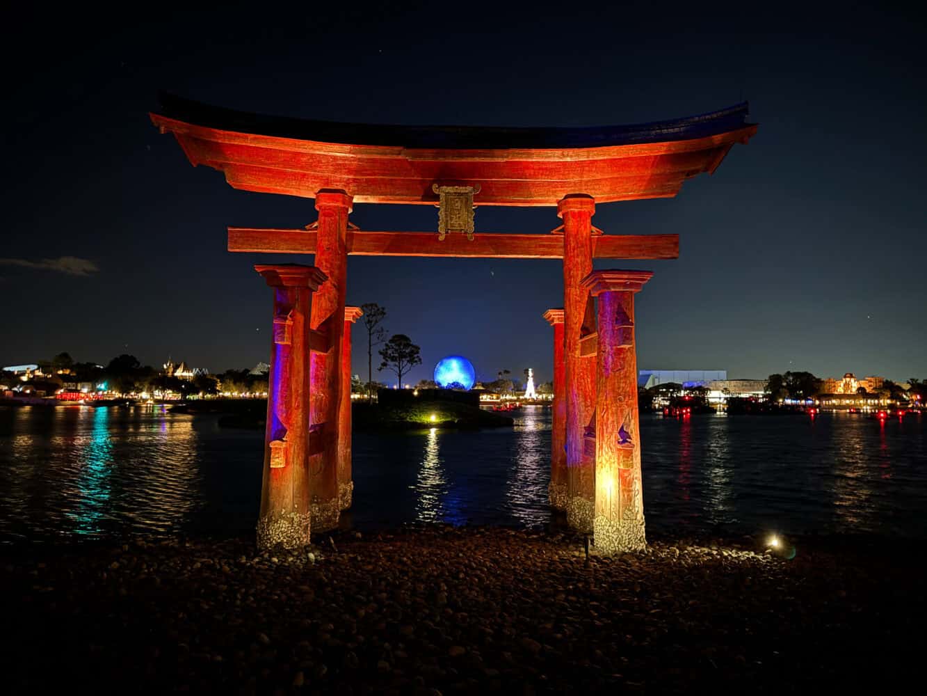 Illuminated Torii gate, Japan pavilion, Epcot, Disney World, Orlando