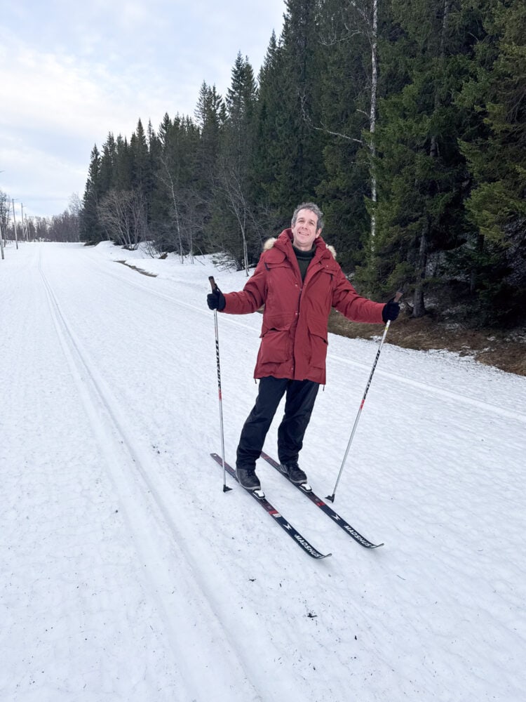 Simon going cross-country skiing in Tromso, Norway