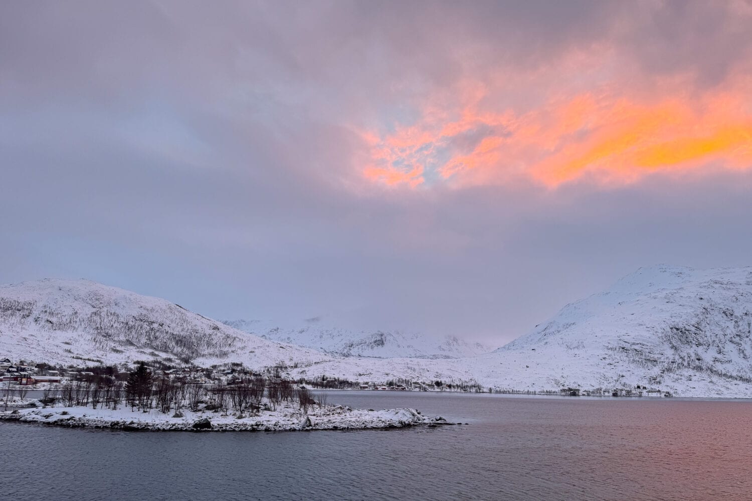 Sunset view from Ersfjordbotn Brygge, Norway