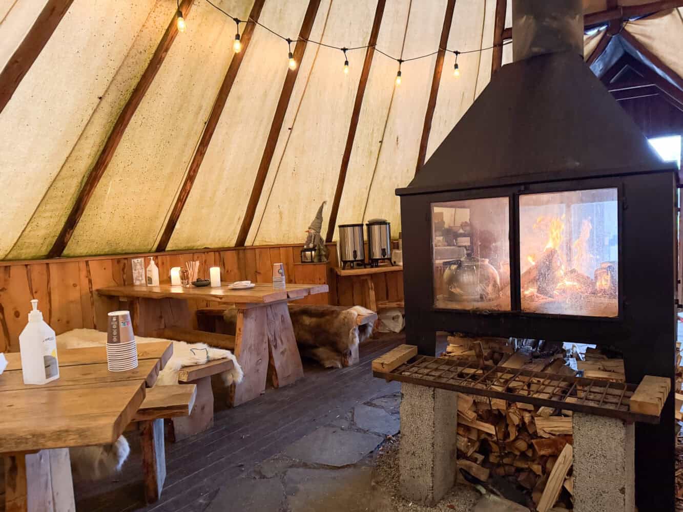 Cosy tent after Husky Dog Sledding in Tromso, Norway