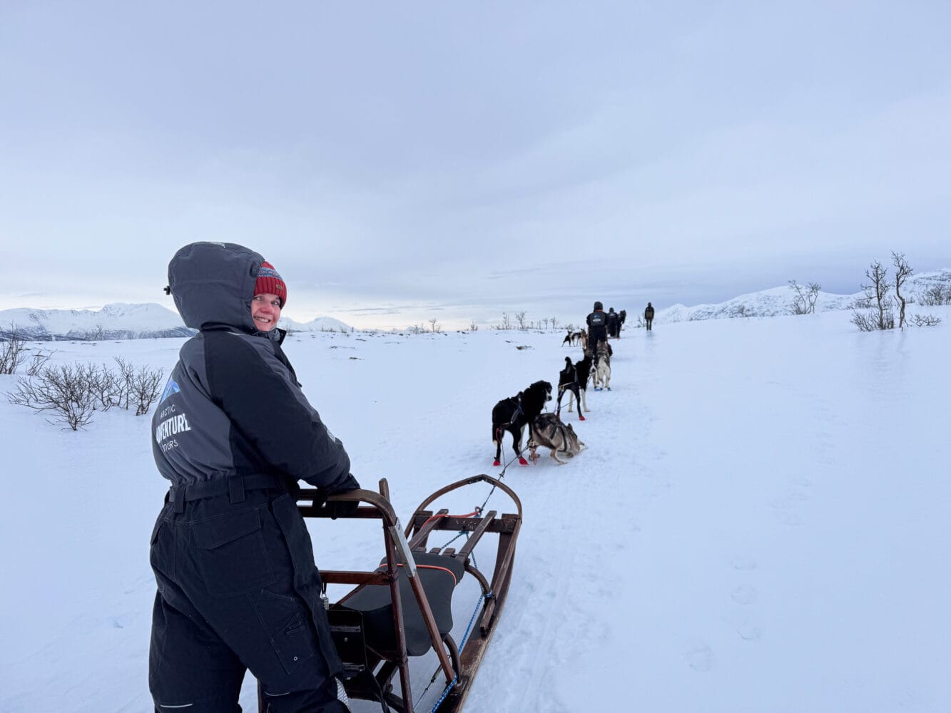 Erin husky sledding in Kvaloya, Norway