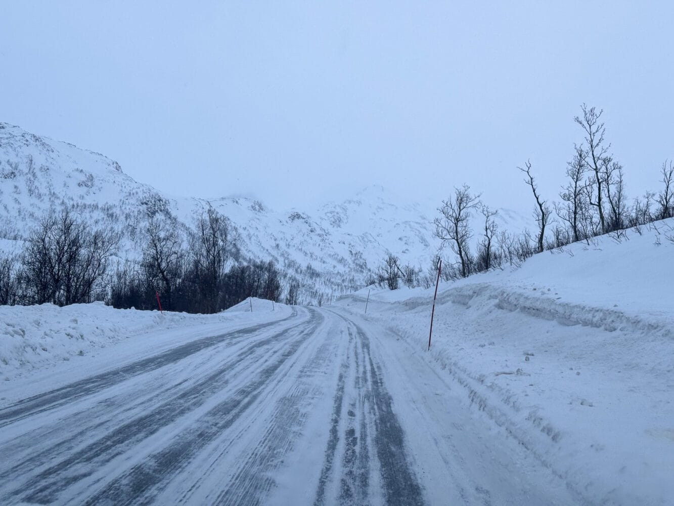 Snowy road in Kvaloya, Tromso, Norway