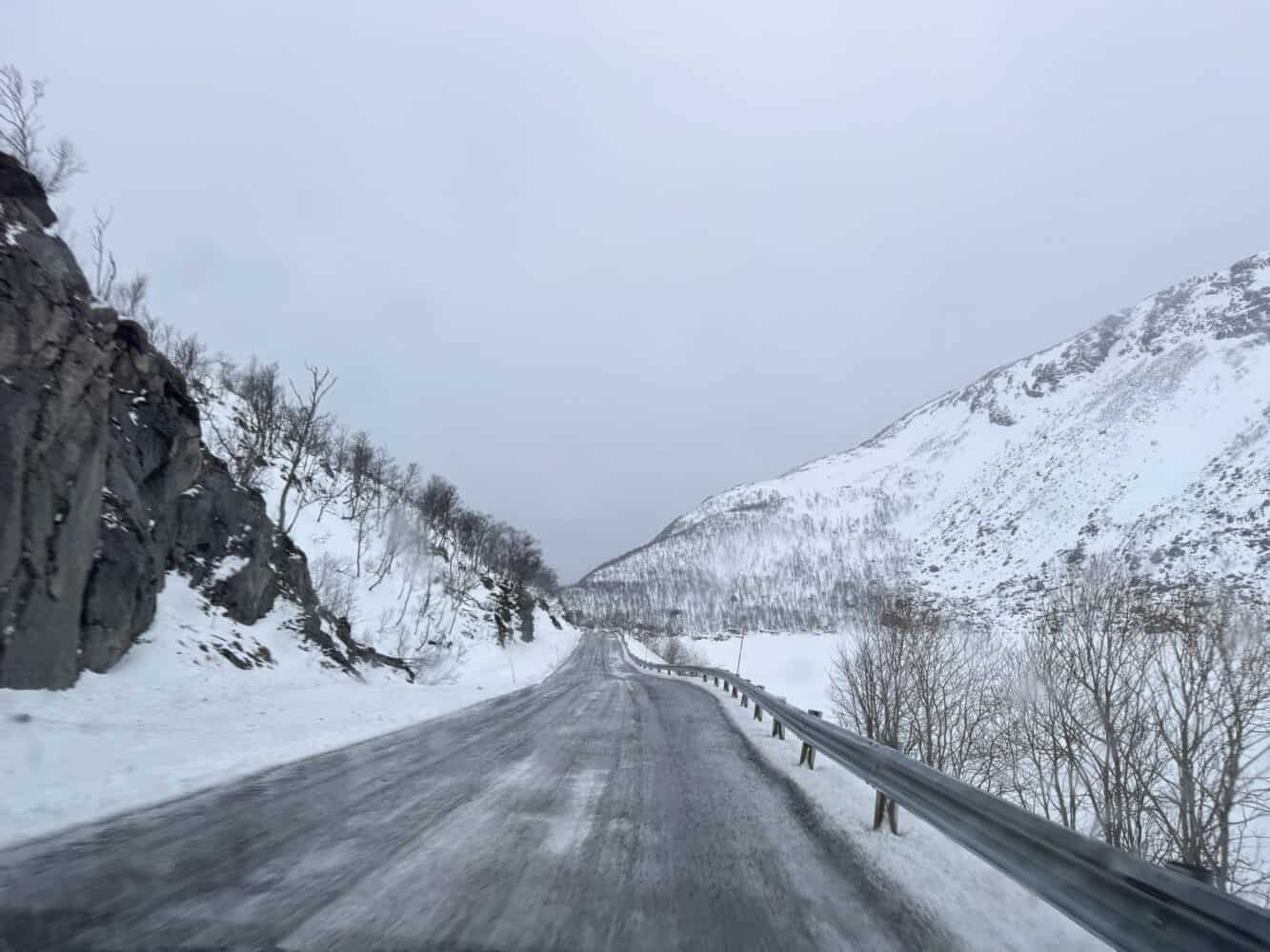 Scenic winter road to Storvatnet, Kvaloya, Norway