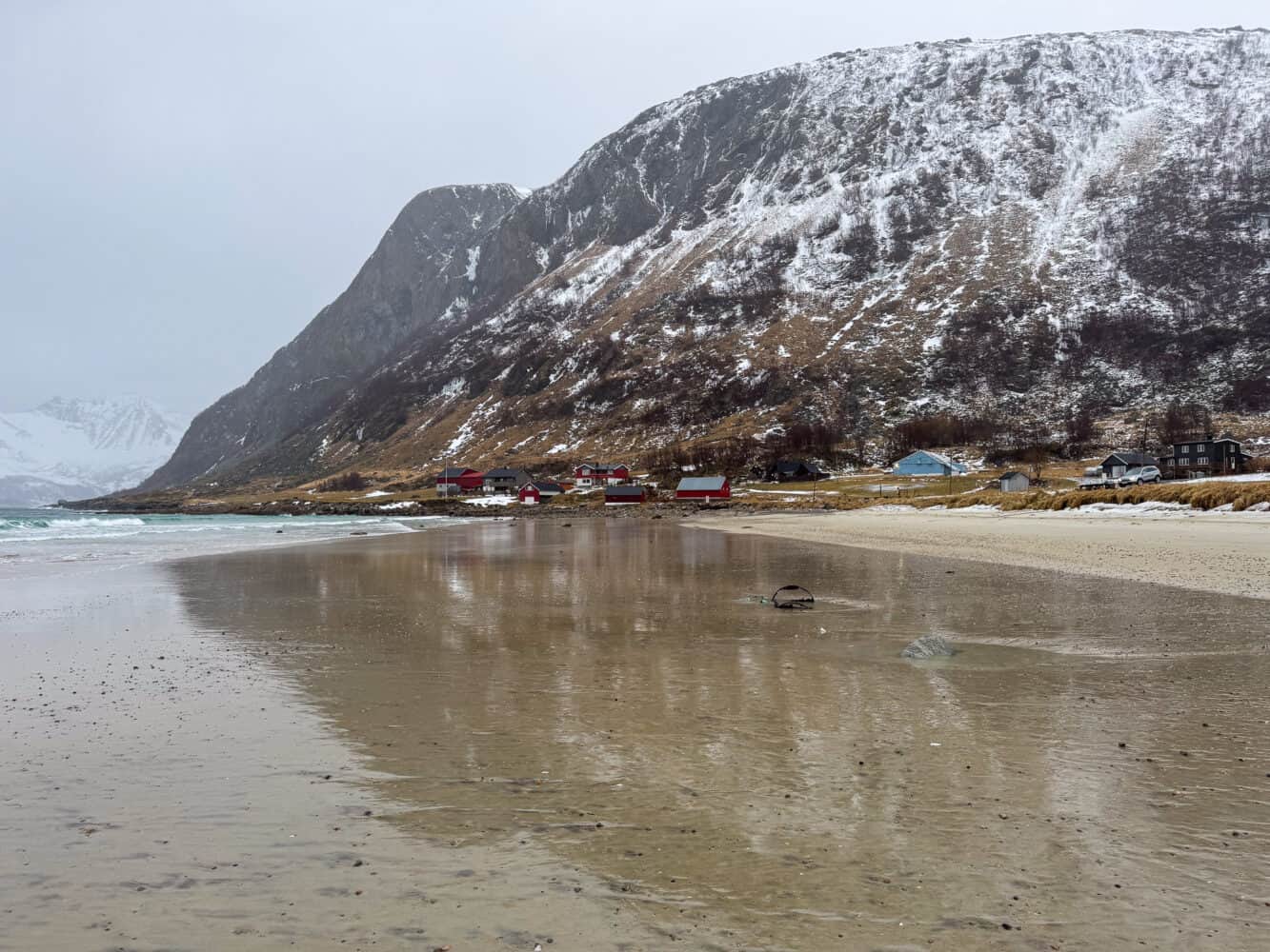 Grotfjord Beach in Kvaloya near Tromso, Norway in winter