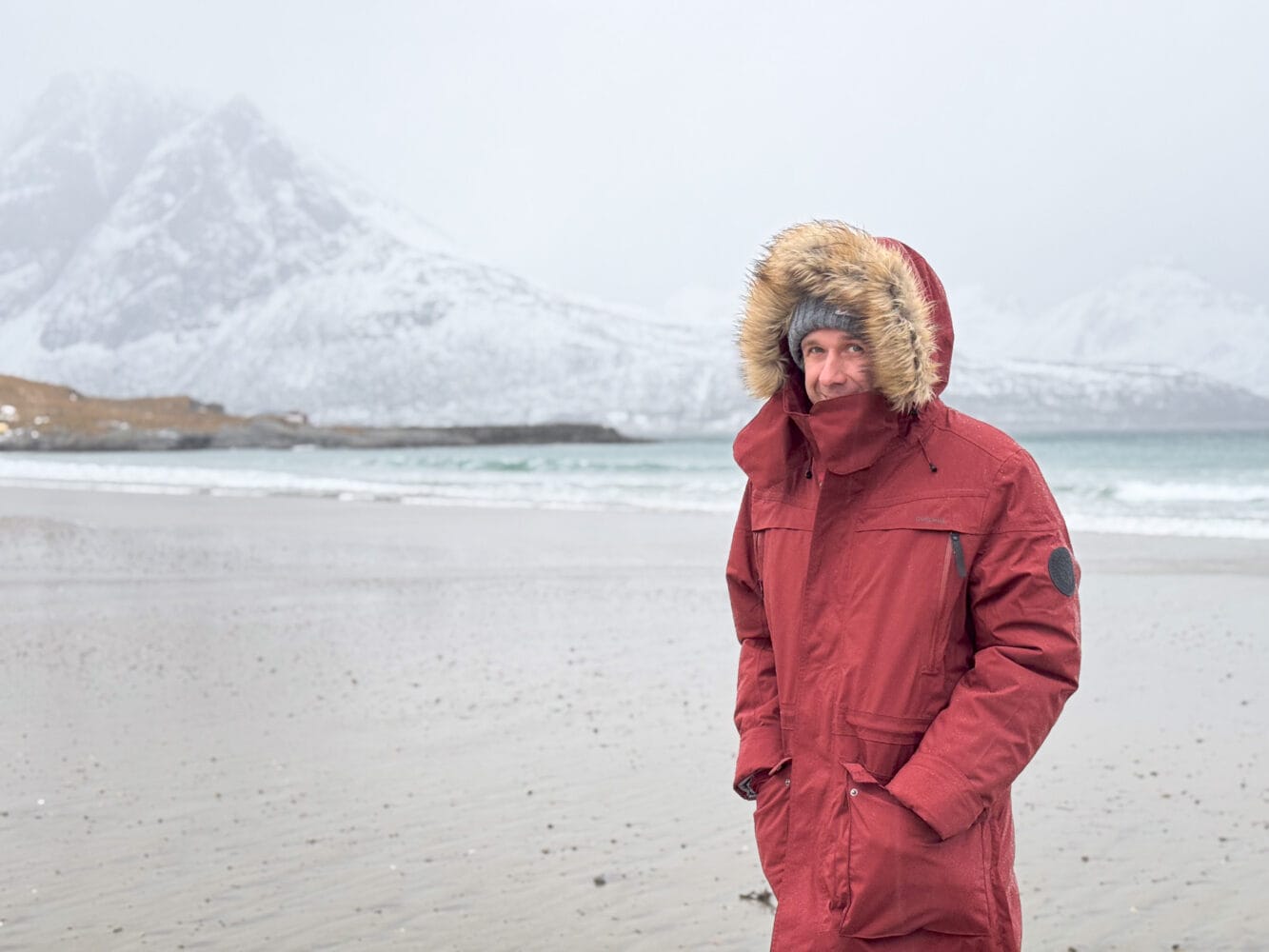 Simon on Grotfjord Beach on Kvaloya in February