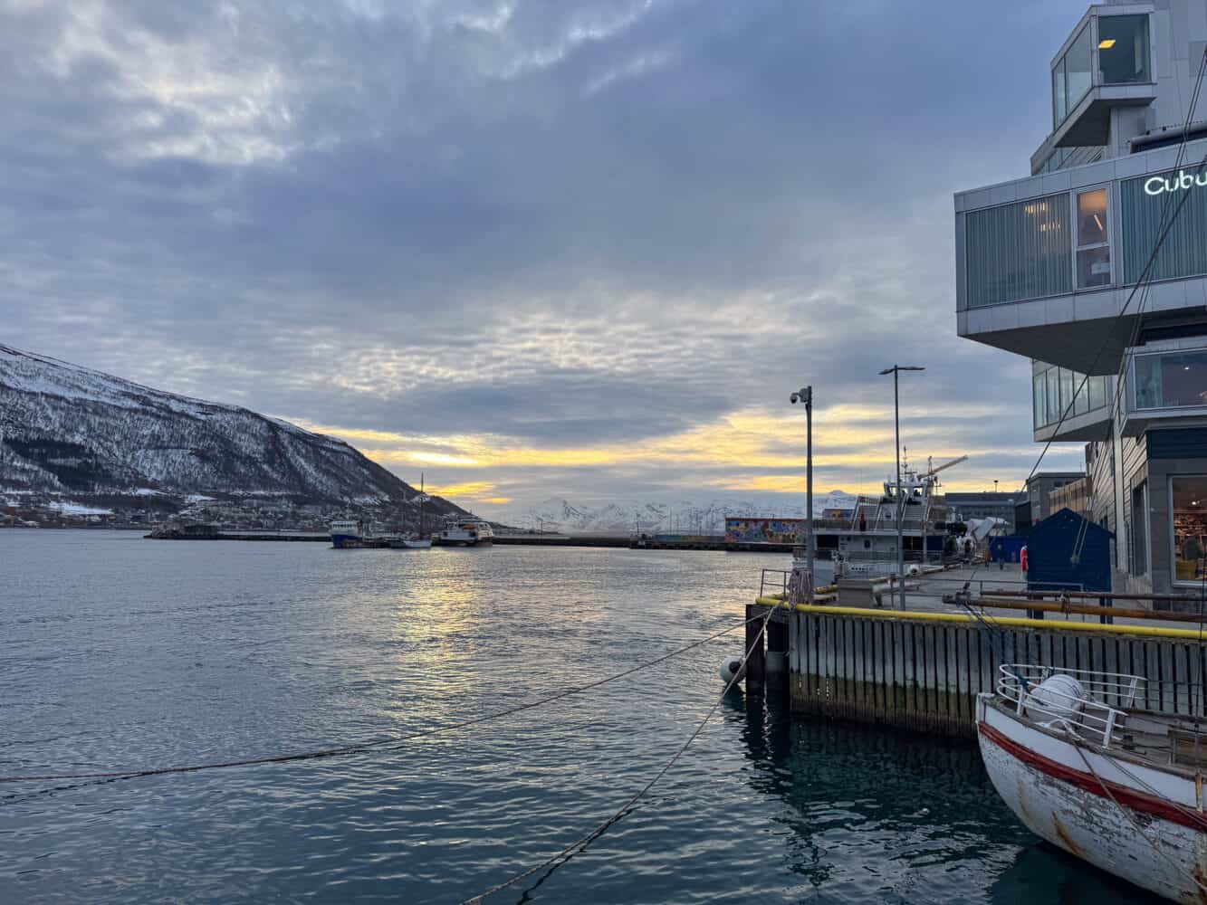 Tromso harbour at midday in February